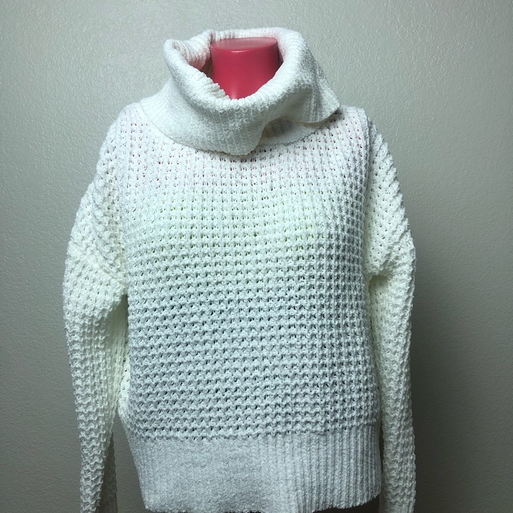 Fashion Nova Ivory Cowl Neck Waffle Knit Sweater